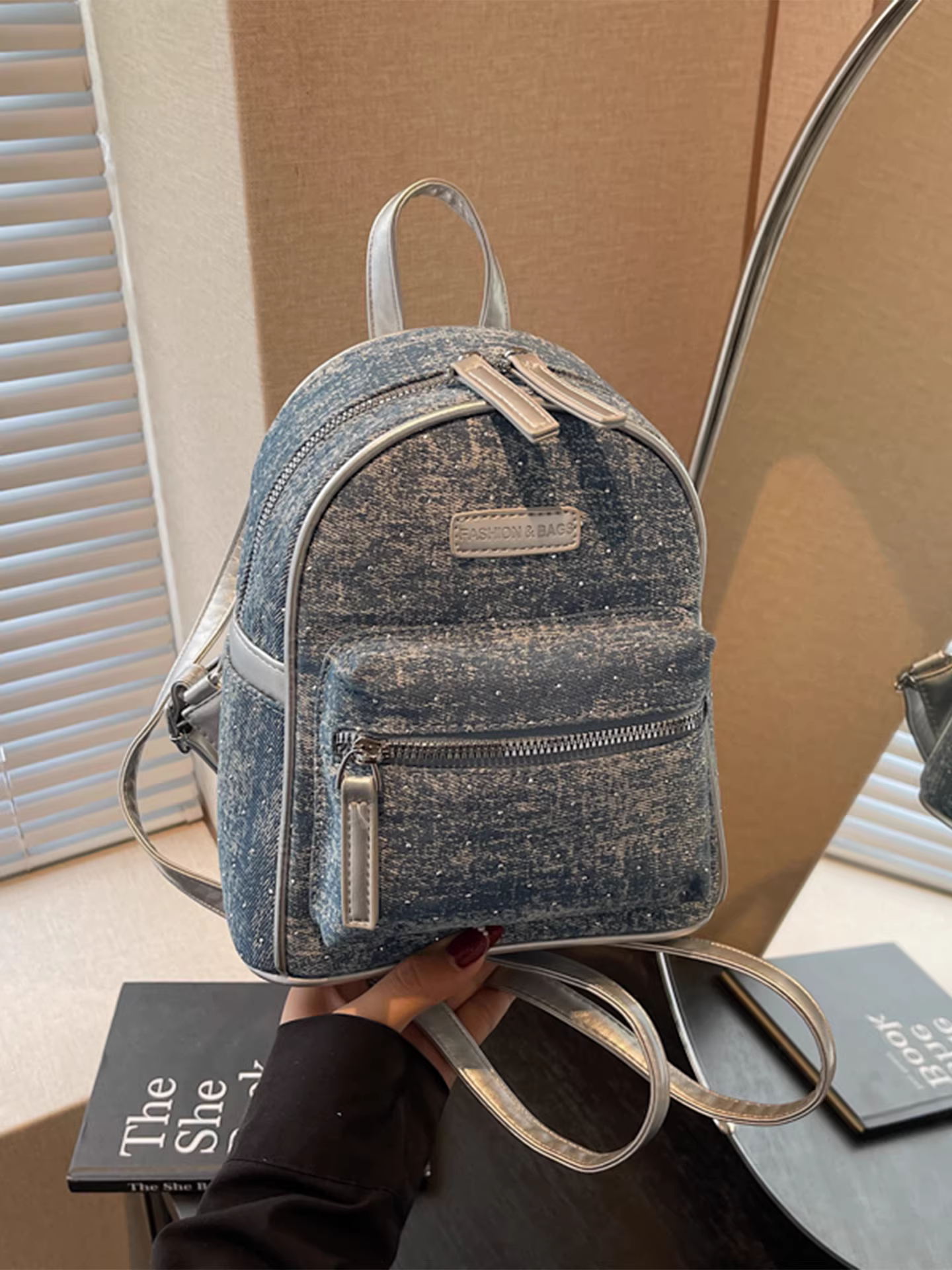 Ba lô denim dành cho nữ, thiết kế độc đáo thời trang, túi đi học phong cách Hàn Quốc giản dị, ba lô du lịch nhẹ