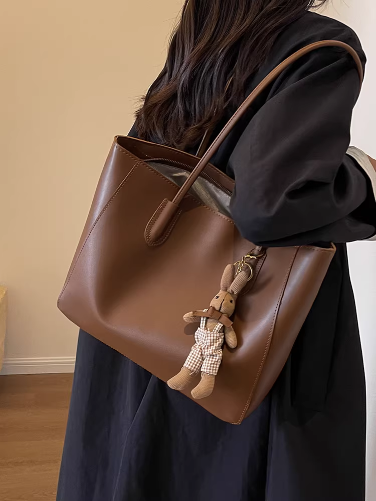 Túi xách nữ dung tích lớn, đa năng mùa thu, mẫu mới 2025, túi đeo vai thời trang giản dị, túi tote đi làm chất liệu retro