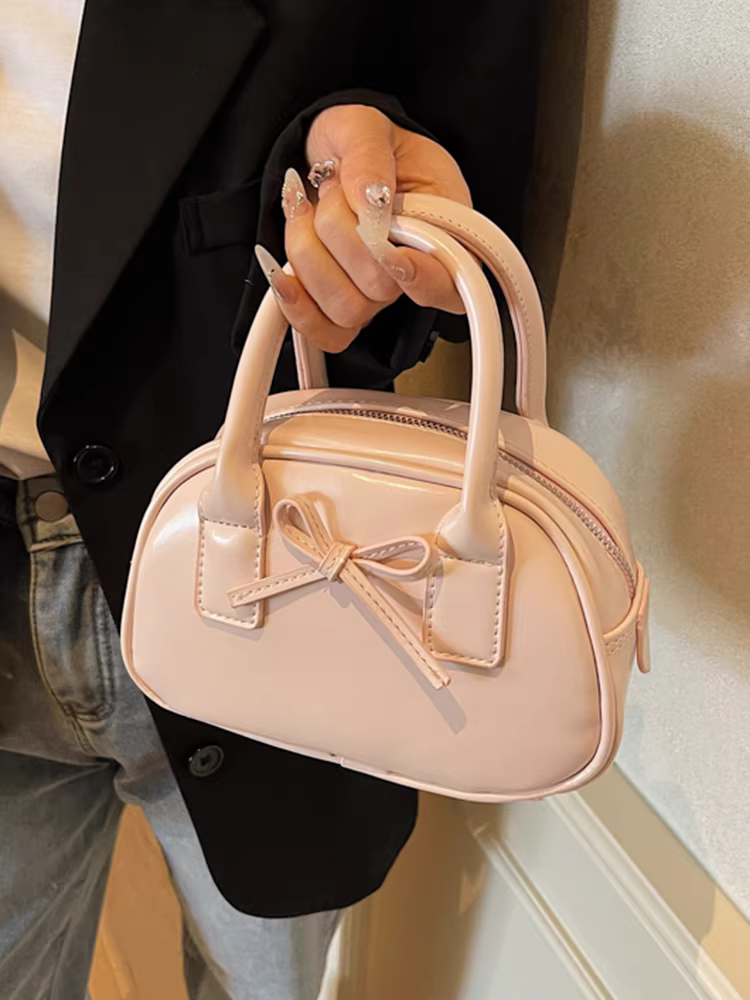 Túi đeo chéo nhỏ thời trang đa năng kiểu Hàn Quốc năm 2025, thiết kế độc đáo, nơ đỏ, kiểu bowling dành cho nữ