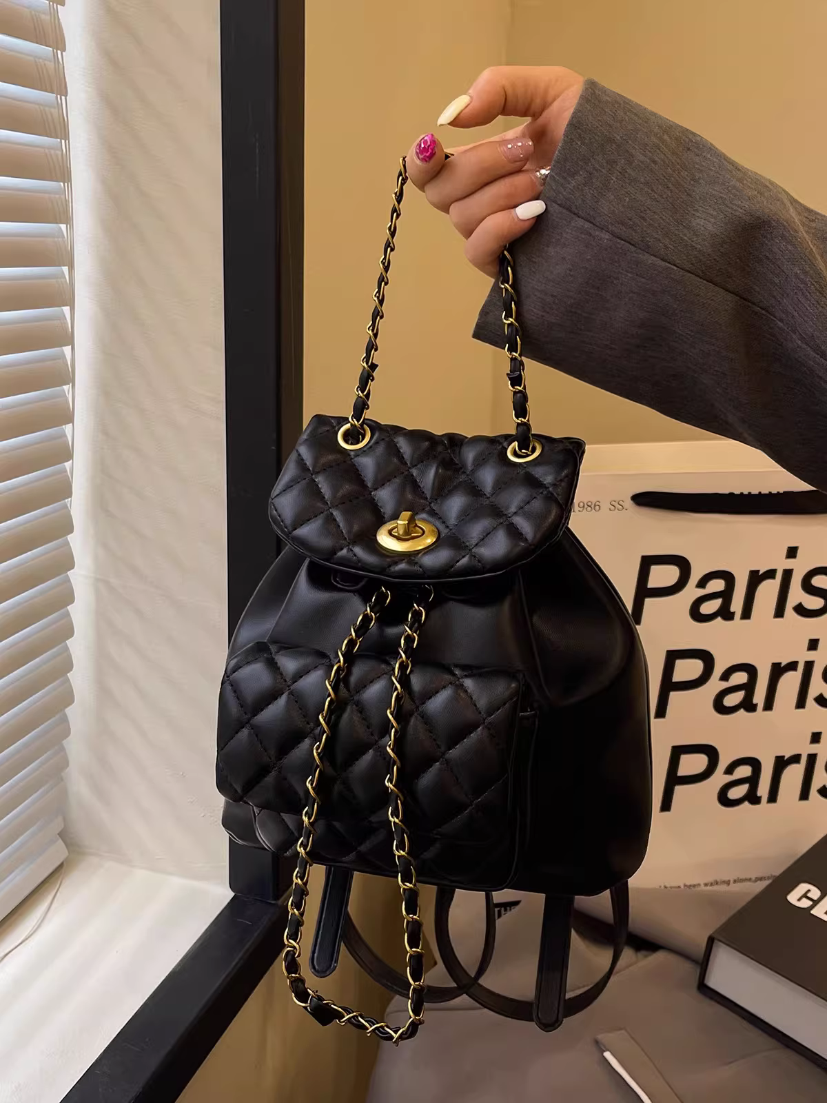 Ba lô dây chuyền kim cương dành cho nữ, thiết kế độc đáo, túi xô thời trang, túi đi học phong cách Hàn Quốc chống thấm nước, ba lô du lịch cao cấp