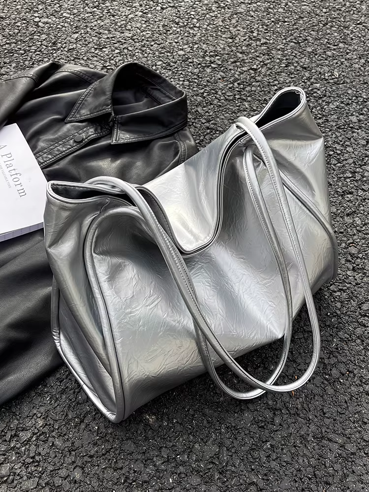 Túi xách nữ cỡ lớn 2025 mẫu mới màu bạc, túi đeo vai, túi tote đi học, đi làm