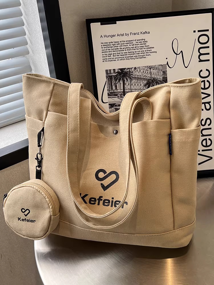 Túi vải canvas nữ, dung tích lớn, mẫu mới 2025, thích hợp đi làm, túi tote, túi đeo vai, túi đi học, túi tote đi làm.