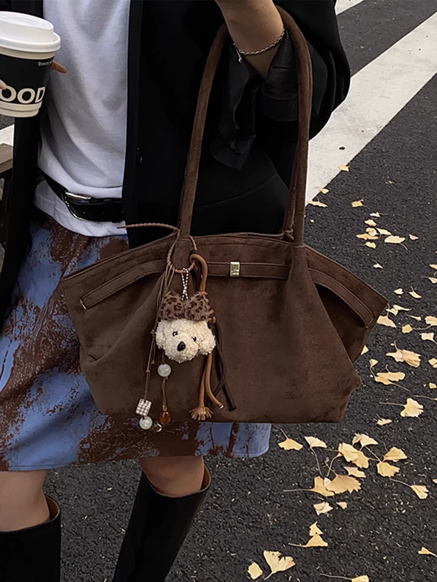 Túi da lộn nữ, dung tích lớn, mẫu mới thu đông 2025, túi đeo vai cổ điển mờ, túi tote đi làm xếp ly