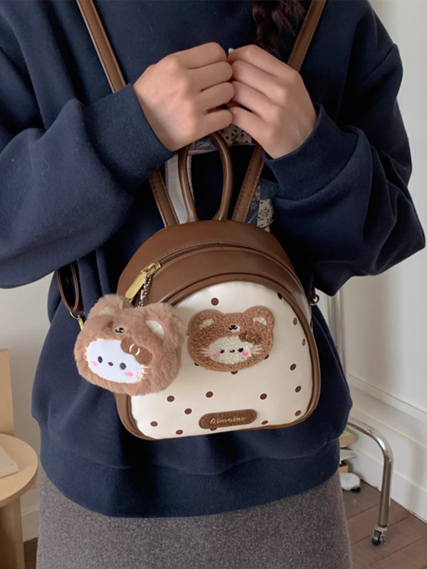 Ba lô chấm bi dành cho nữ, thiết kế độc đáo thời trang, cặp đi học dành cho học sinh, phong cách đường phố dễ thương, ba lô du lịch nhẹ