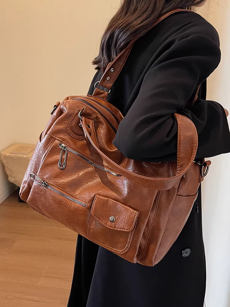 Túi xách cỡ lớn kiểu mới 2025 đeo chéo một bên vai, túi du lịch công tác, túi xách nữ thời trang retro đa năng, cầm tay