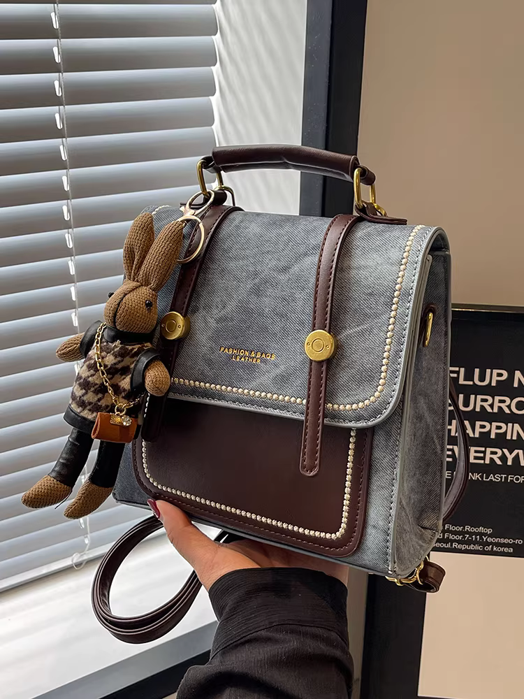 Ba lô denim nhỏ cao cấp ba trong một dành cho nữ thời trang mới 2025, đeo chéo, đi ngắn ngày