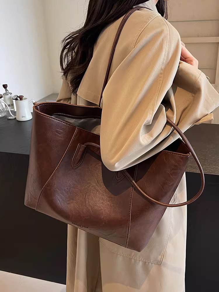 Túi xách nữ cỡ lớn kiểu mới 2025 cao cấp, đeo vai, chất liệu thu đông, dành cho sinh viên, đi học, đi làm