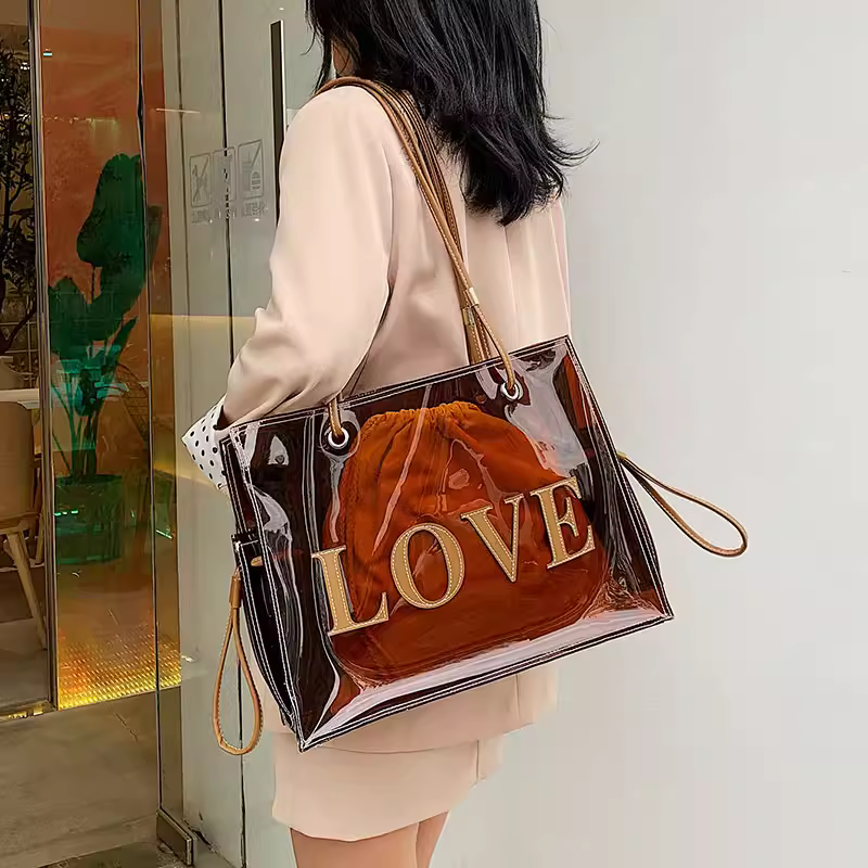 Túi xách nữ cỡ lớn 2025 mẫu mới thời trang cao cấp kiểu dáng sang trọng túi tote trong suốt chất liệu jelly đeo vai túi lớn