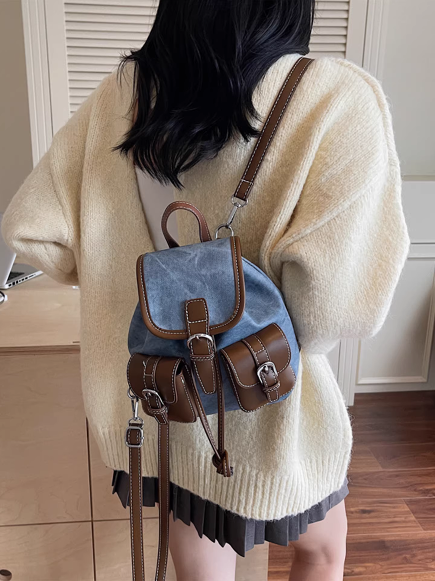 Ba lô dành cho nữ, thiết kế độc đáo thời trang, túi đi học thông thường dành cho học sinh, túi xách dạng xô, ba lô du lịch nhẹ hợp thời trang