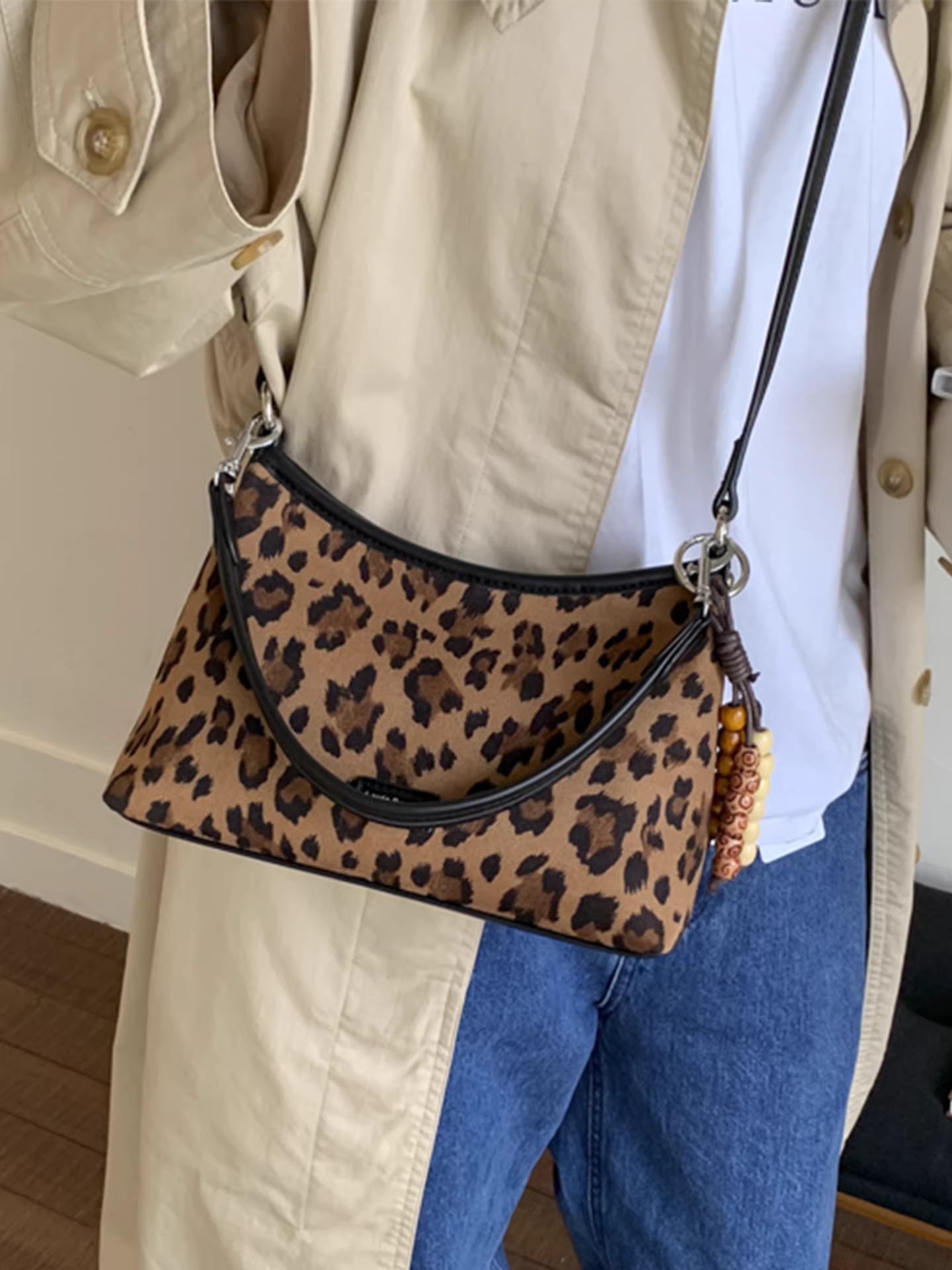 Túi đeo chéo họa tiết da báo retro dành cho nữ, dung tích lớn, mẫu mới thu đông 2025, túi đeo vai/nách thời trang, túi đi làm