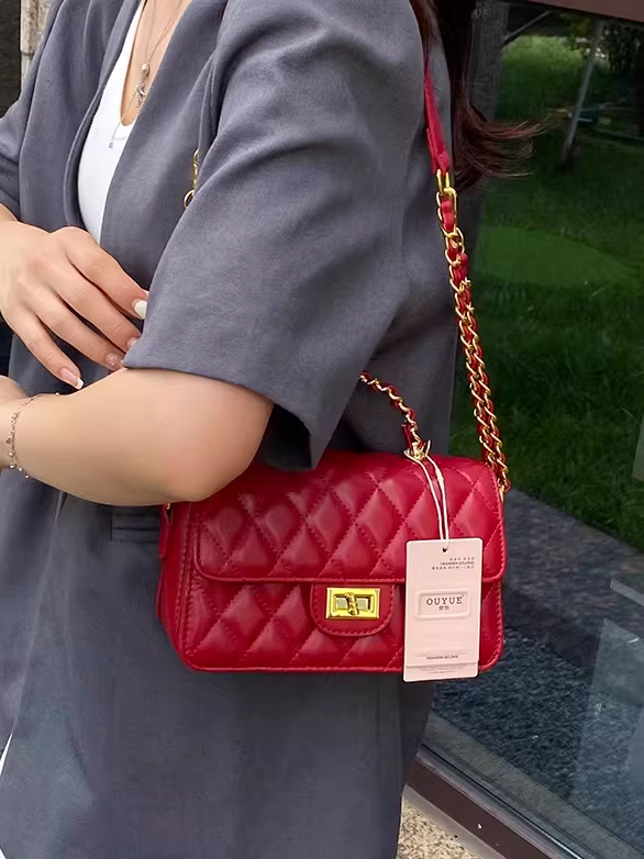 Túi đeo chéo nữ kiểu dáng độc đáo mùa hè 2025, chất liệu kim cương, phong cách Hàn Quốc, túi vuông nhỏ