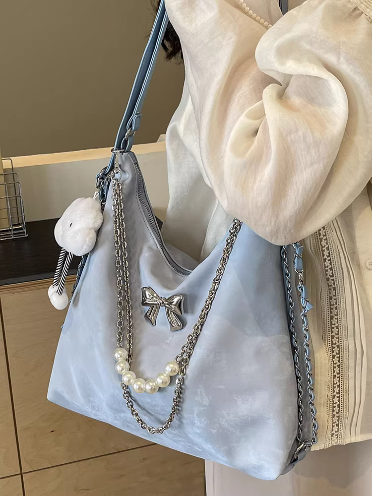 Túi tote nữ thu đông 2025, mẫu mới, dung tích lớn, màu bạc, balo đi làm, balo đeo chéo, balo du lịch