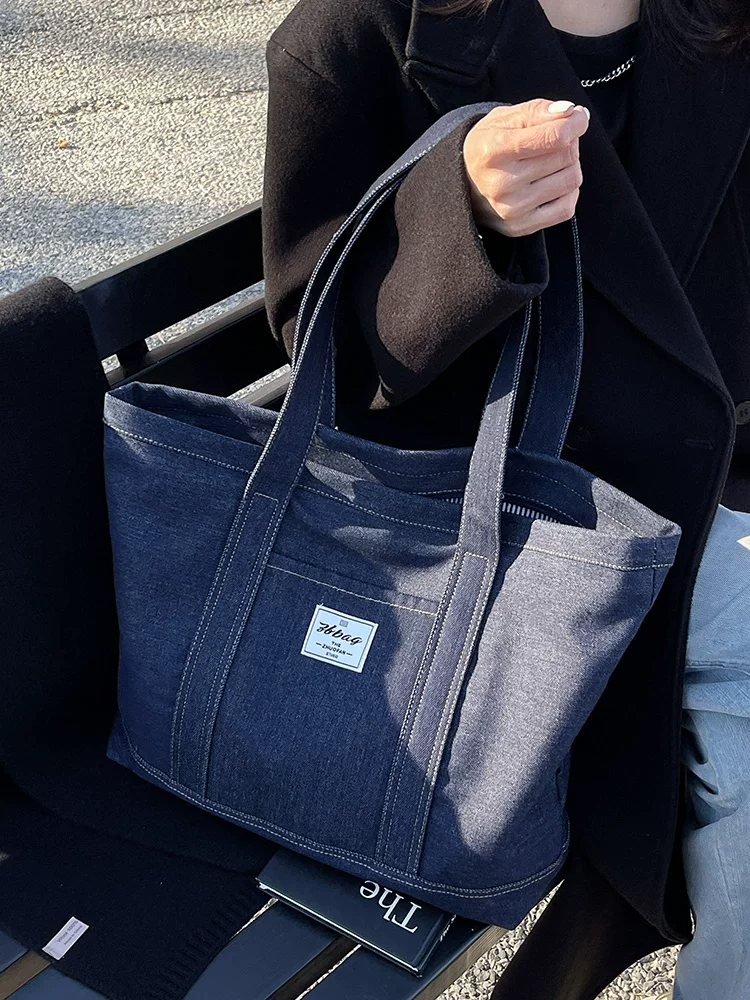 Túi denim nữ, dung tích lớn, mẫu mới thu đông 2025, túi đeo vai đa năng dành cho sinh viên, túi tote đi làm.