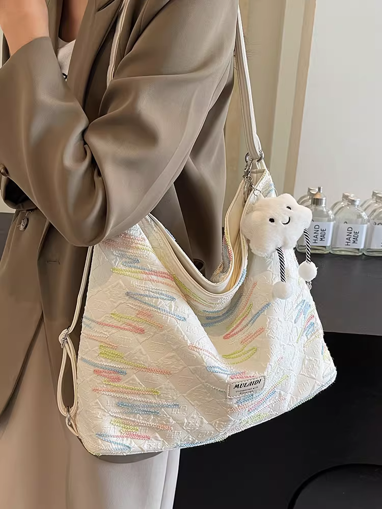 Túi vải canvas nữ, dung tích lớn, kiểu dáng mới 2025, túi vải độc đáo, túi đeo chéo một bên vai, ba kiểu đeo, túi tote đi làm.