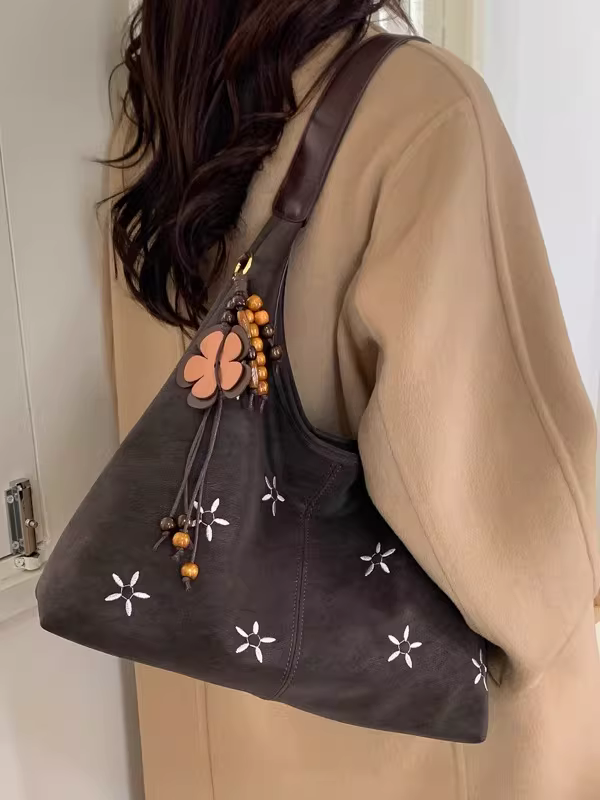 Túi thêu nữ, dung tích lớn, mẫu mới thu đông 2025, túi đeo vai/nách phong cách thường ngày, chất liệu cao cấp, túi tote đi làm