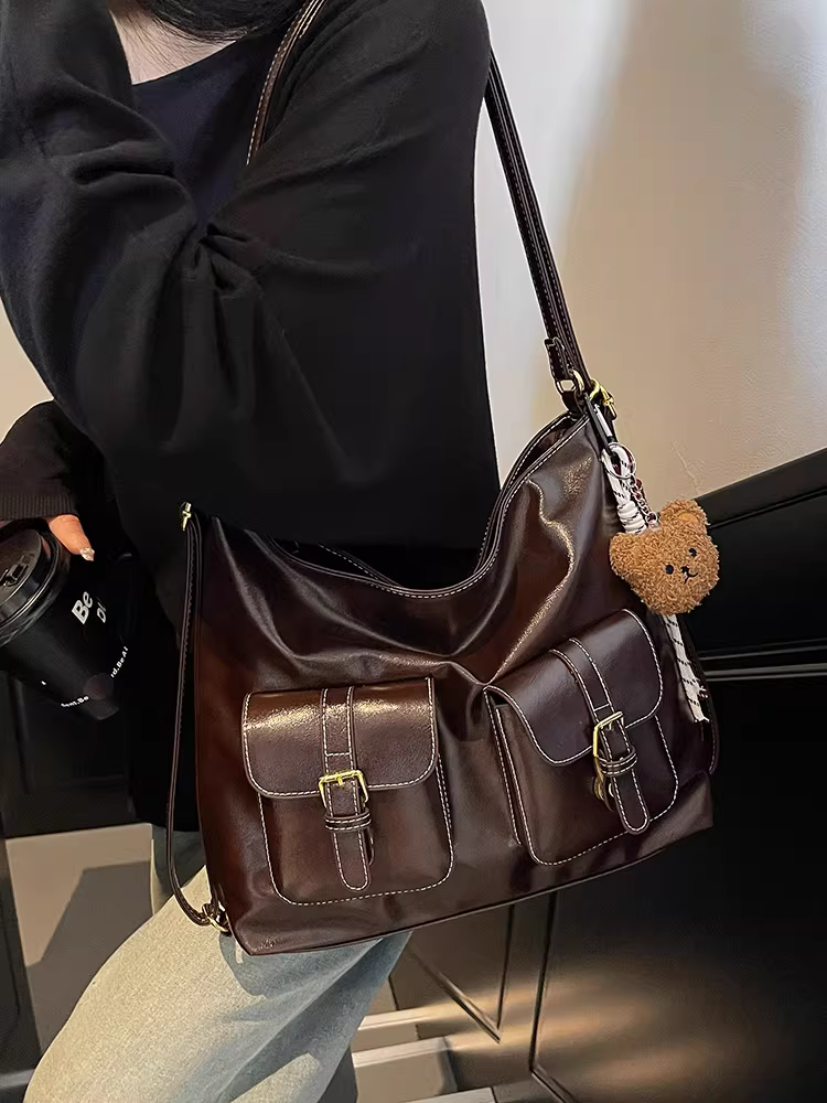 Túi tote đi làm cỡ lớn phong cách retro dành cho nữ, thời trang mới 2025, đa năng, đeo vai đơn/kép, có thể dùng làm balo