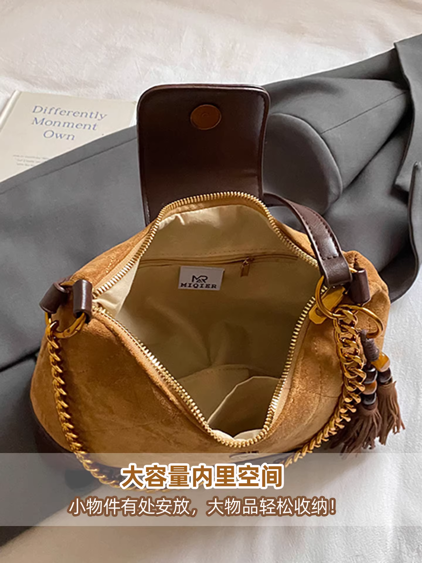 Túi da lộn nữ, dung tích lớn, mẫu mới thu đông 2025, túi đeo chéo/vách vai phong cách giản dị, túi bánh bao retro