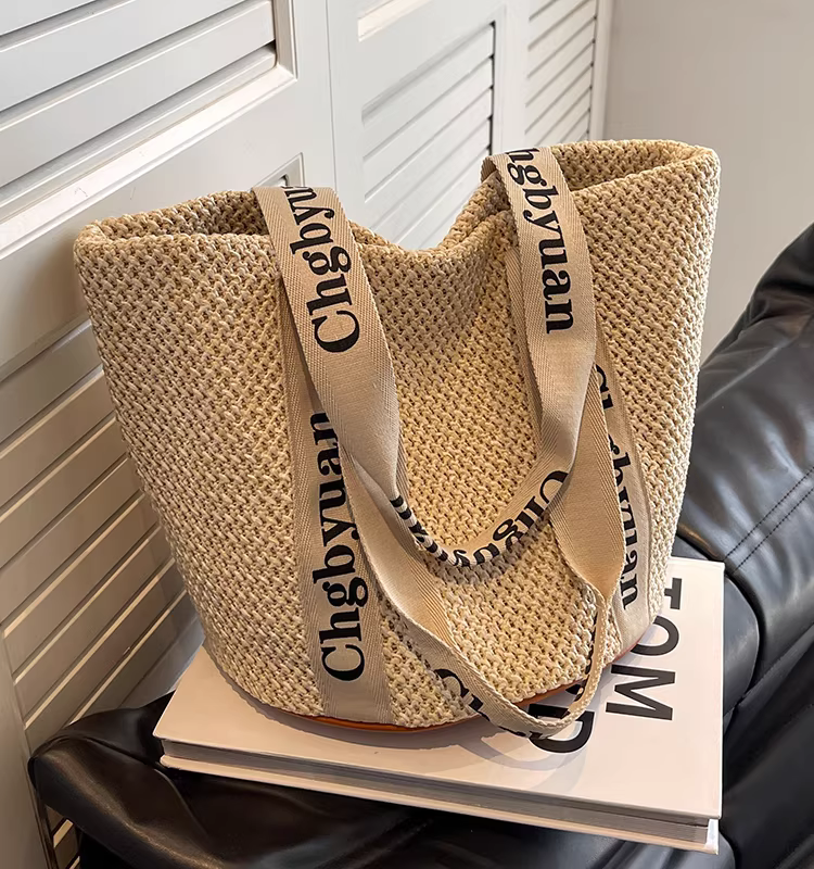 Túi cói đan tay dành cho nữ, dung tích lớn, mẫu mới hè 2025, túi đi biển, túi đi làm kiểu xô