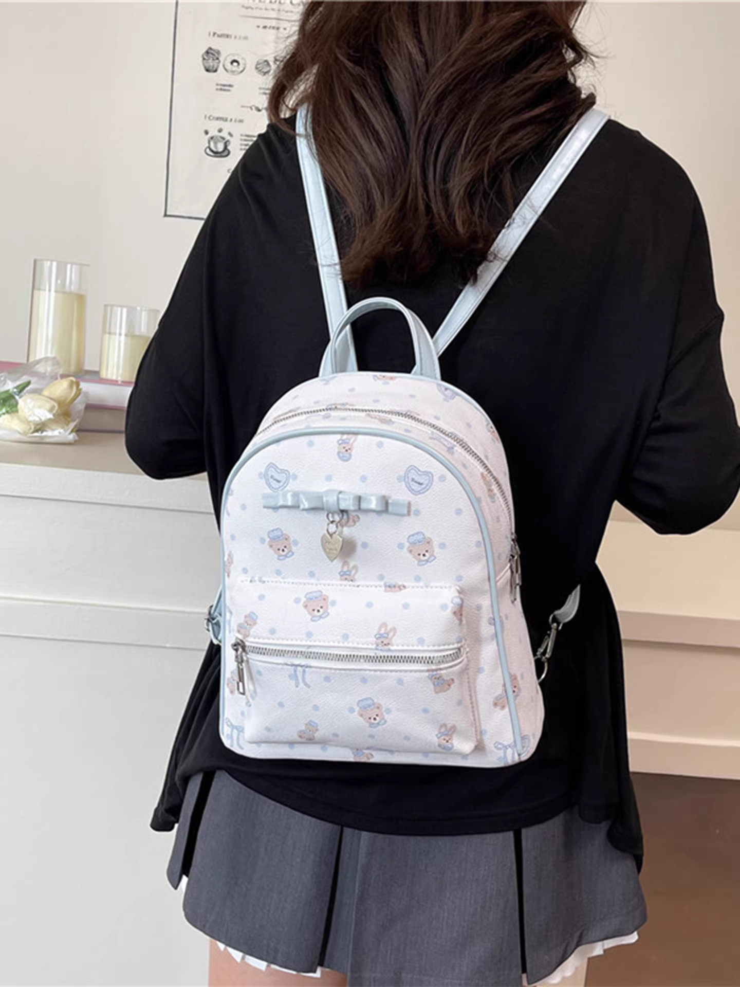 Ba lô phong cách Hàn Quốc dành cho nữ, túi đi học dành cho học sinh có sức chứa lớn, phong cách trường học, họa tiết hợp thời trang, ba lô du lịch nhẹ