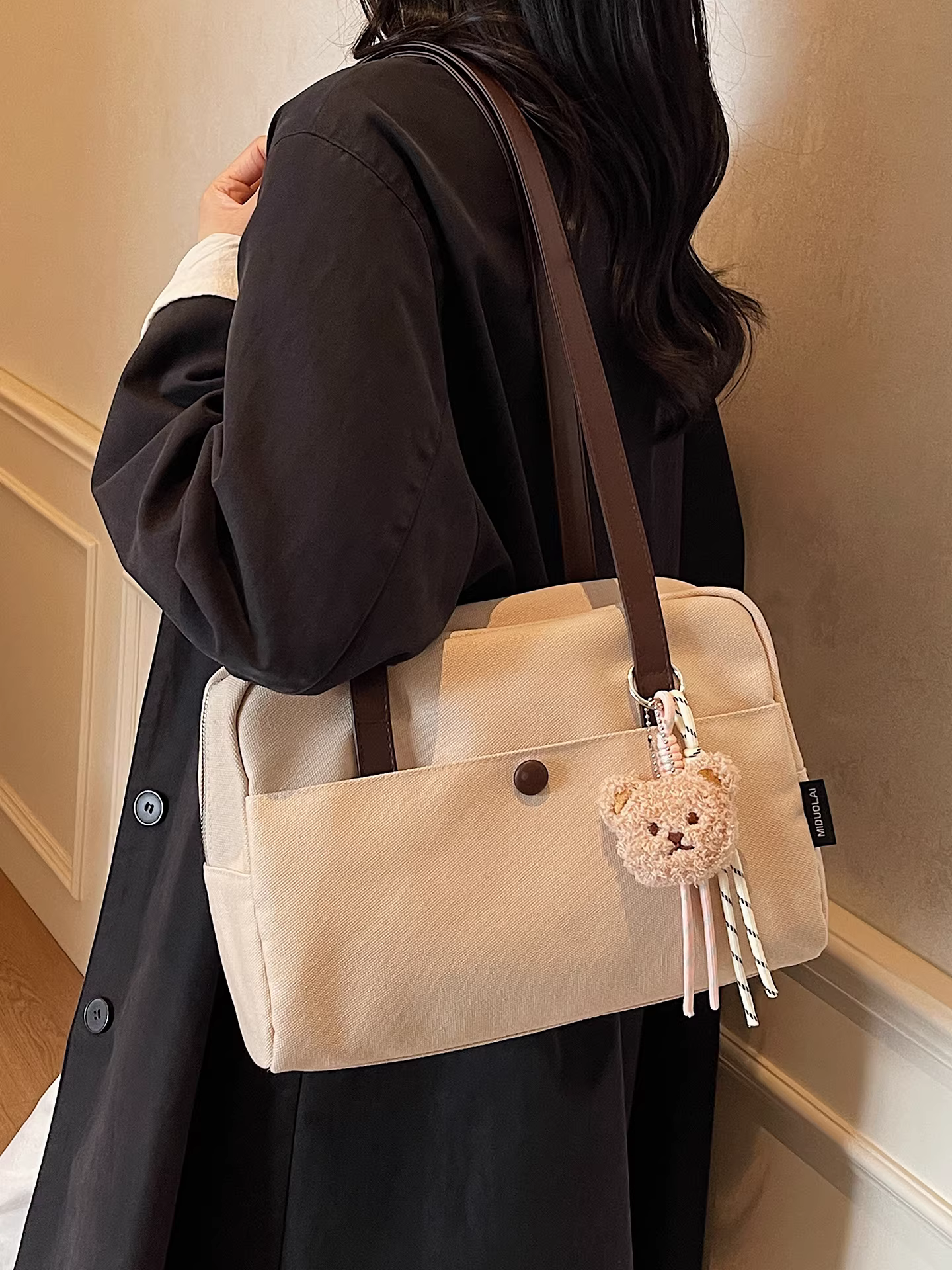 Túi vải canvas nữ, dung tích lớn, mẫu mới thu đông 2025, đa năng, đơn giản, đeo vai/nách, túi tote cao cấp đi làm