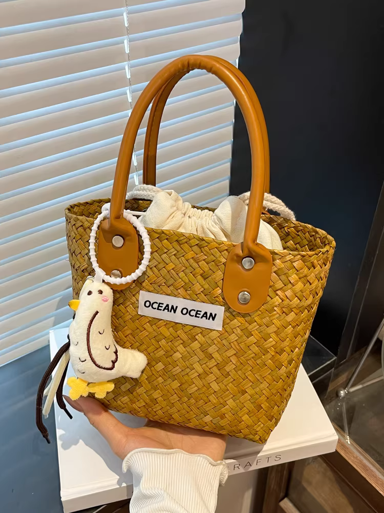 Túi cói đan tay dành cho nữ, mẫu mới mùa hè 2025, thiết kế độc đáo, phong cách nghỉ dưỡng biển