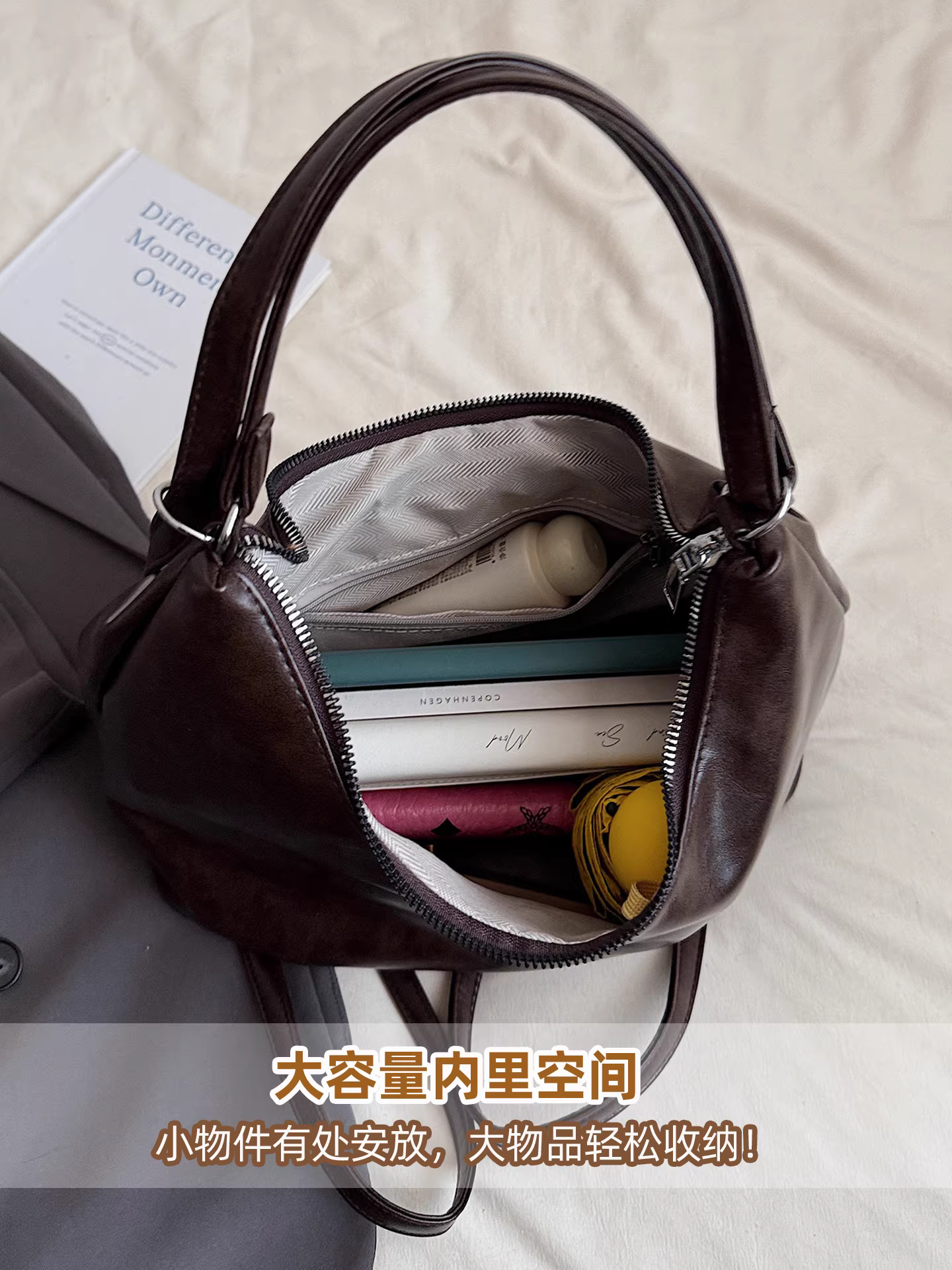 Túi tote đi làm xếp ly dành cho nữ, dung tích lớn, mẫu mới thu đông 2025, túi đeo vai cổ điển, ba lô đa năng.