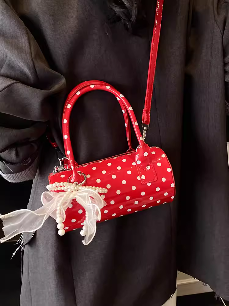 Túi xách thiết kế độc đáo dành cho nữ 2025, mẫu mới mùa hè, đeo vai/chéo, phong cách Hàn Quốc, kiểu chấm bi, túi hình trụ