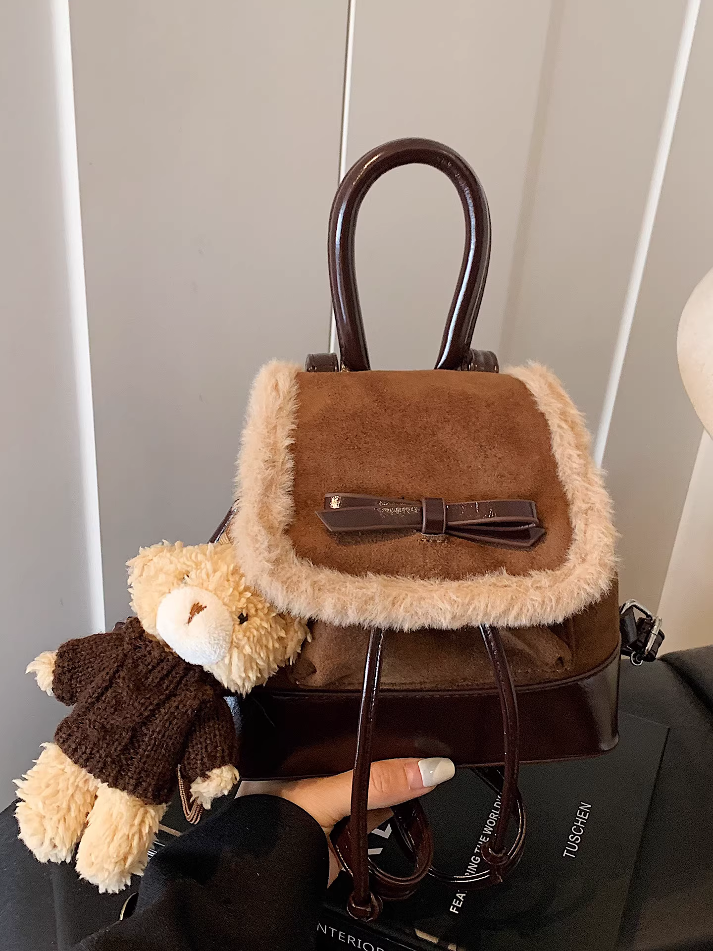 Ba lô nhung mềm dành cho nữ, thiết kế độc đáo thời trang, cặp đi học dành cho học sinh, ba lô du lịch cao cấp phong cách Hàn Quốc