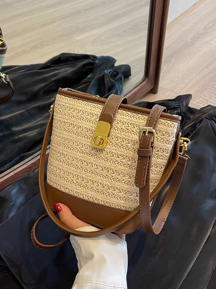 Túi cói dệt nữ 2025 thiết kế độc đáo, túi đeo chéo đa năng kiểu Thái, túi xách cao cấp, túi bucket