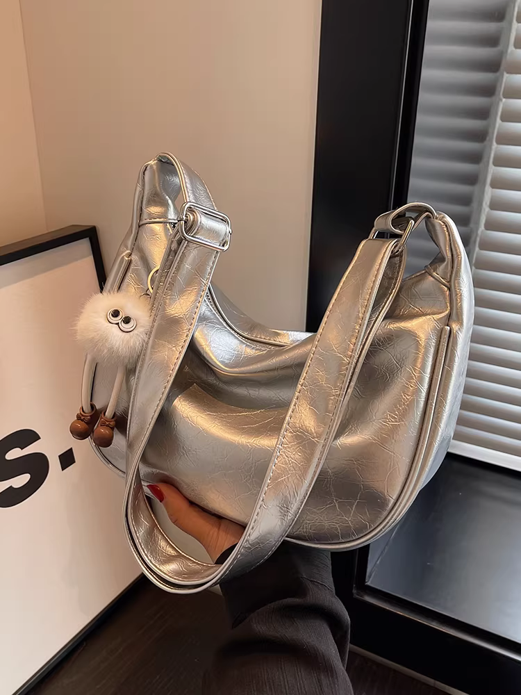 Túi xách nữ cỡ lớn thiết kế độc đáo cao cấp năm 2025, túi đeo chéo vai quai rộng, túi bánh bao thời thượng