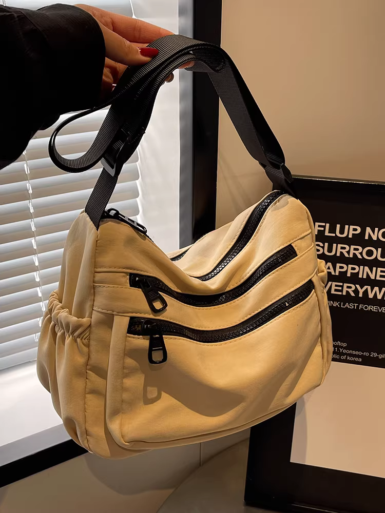 Túi vải nylon đeo chéo nữ kiểu dáng thu đông 2025, dung tích lớn, đa năng, thời thượng, túi vuông nhỏ đeo vai