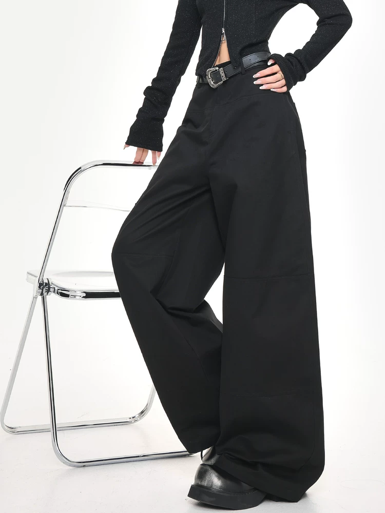 KEN STUDIO Xuân Thu Phong Cách Mới Niche Quần Âu Màu Đen Cao Cấp Quần Âu Nữ Quần Cargo Đa Năng Quần Scimitar