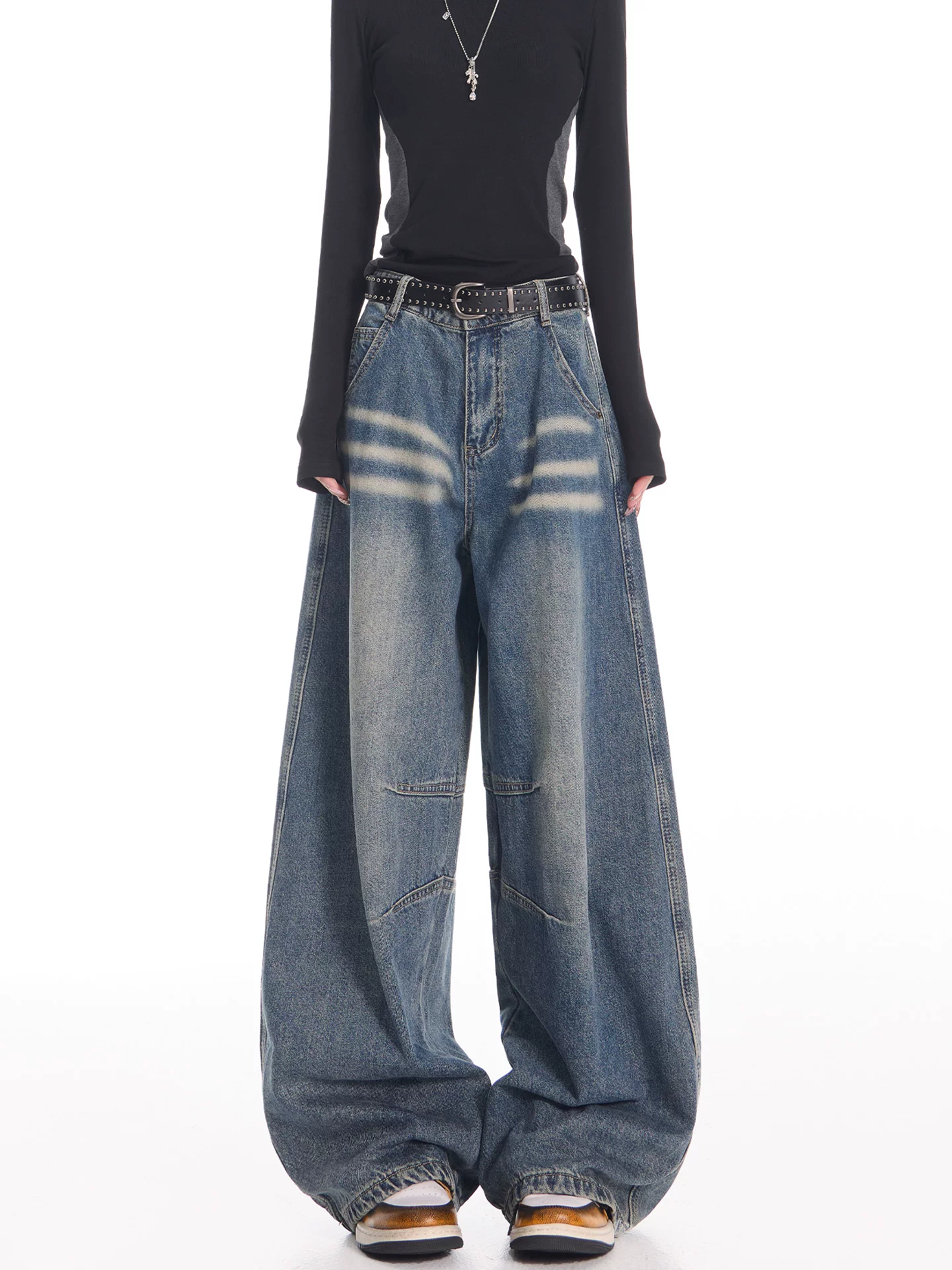 KEN STUDIO Xuân Thu Mới Phong Cách Đường Phố Mỹ Quần Jean Vintage Nữ Cao Cấp Quần Ống Rộng Quần Ống Rộng Quần Scimitar