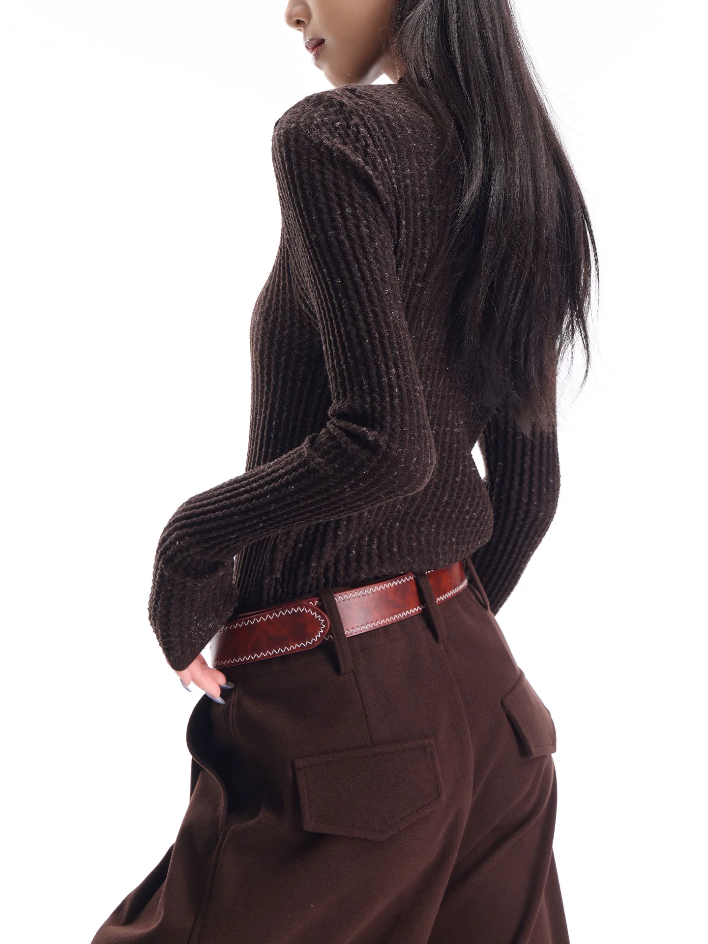 KEN STUDIO Áo len dệt kim dài tay cổ lọ kiểu cổ điển thu đông mới dành cho nữ, dáng ôm, áo nửa cổ lọ