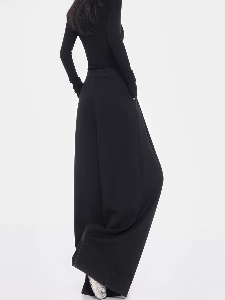 KEN STUDIO Quần tây ống rộng dày dặn lưng cao thu đông mới dành cho nữ với thiết kế khuy chéo quần ống đứng kiểu dáng đơn giản