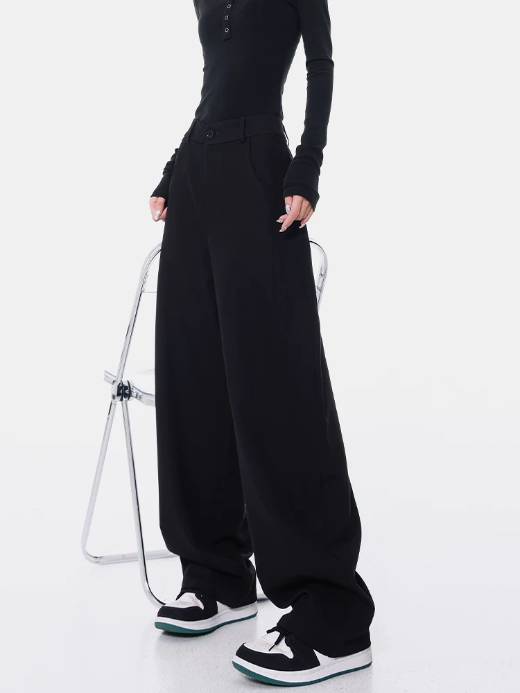 KEN STUDIO Xuân Thu Quần Scimitar đen Quần Scythe Suit Quần nữ dáng rộng Quần thường ngày Quần chuối Quần dài