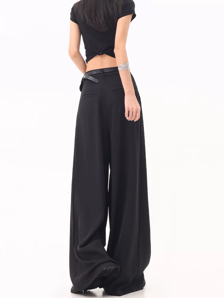 Quần tây ống rộng màu đen cao cấp của KEN STUDIO dành cho nữ, quần tây dáng rộng mỏng mới mùa hè