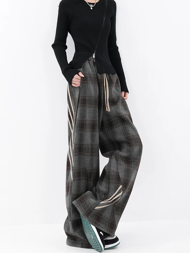 KEN STUDIO quần kiểu dáng cổ điển mới mùa xuân thu dành cho nữ, quần kẻ sọc ống đứng thon gọn eo, kiểu dáng cổ điển.