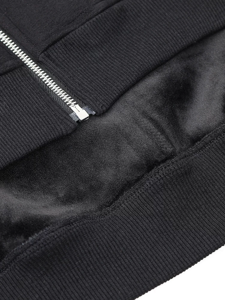 KEN STUDIO Áo len cardigan có mũ trùm đầu màu đen lót nhung mới mùa thu đông dành cho nữ, áo khoác dáng rộng giản dị giúp giảm béo