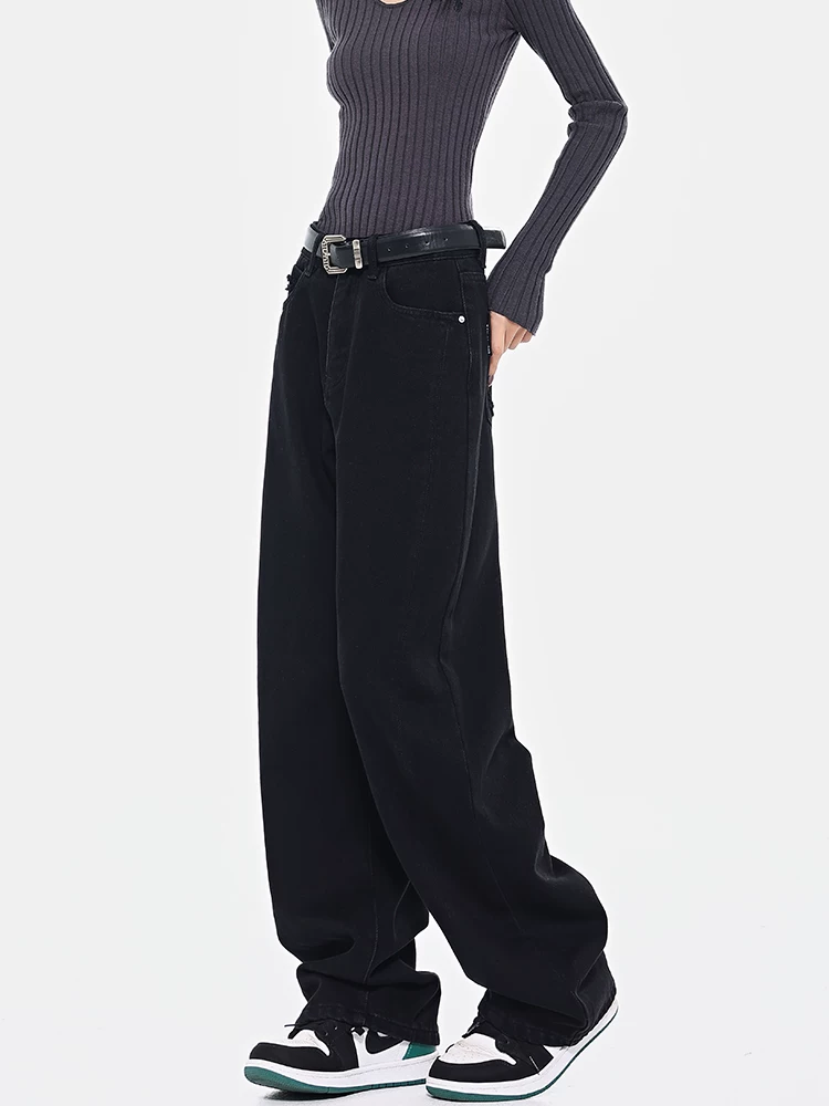 Quần jean đen KEN STUDIO dành cho nữ, quần ống rộng dáng rộng lưng cao kiểu dáng cổ điển mới mùa xuân thu.