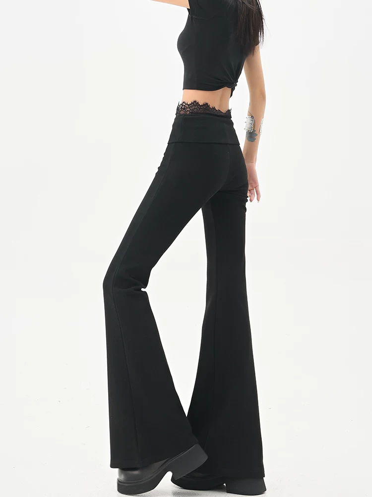 Quần âu viền ren đen KEN STUDIO dành cho nữ, quần ôm vừa vặn lưng cao mới mùa hè và mùa thu