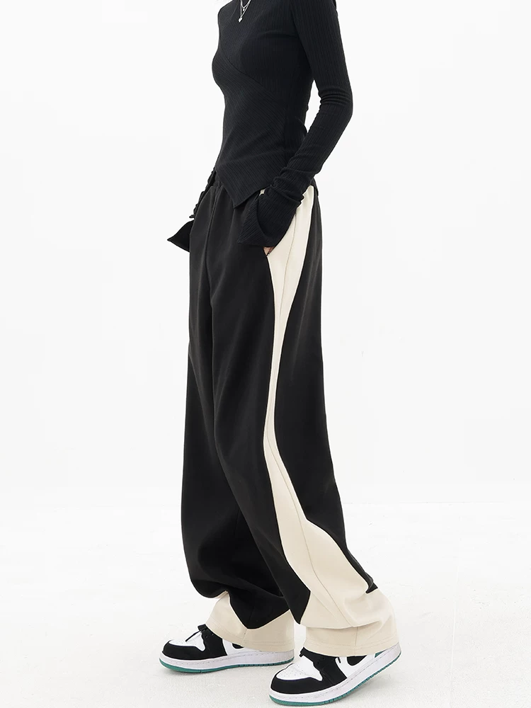 KEN STUDIO quần thể thao thường ngày mới dành cho nữ mùa thu đông, quần thể thao ống rộng dáng rộng lưng cao hợp thời trang.