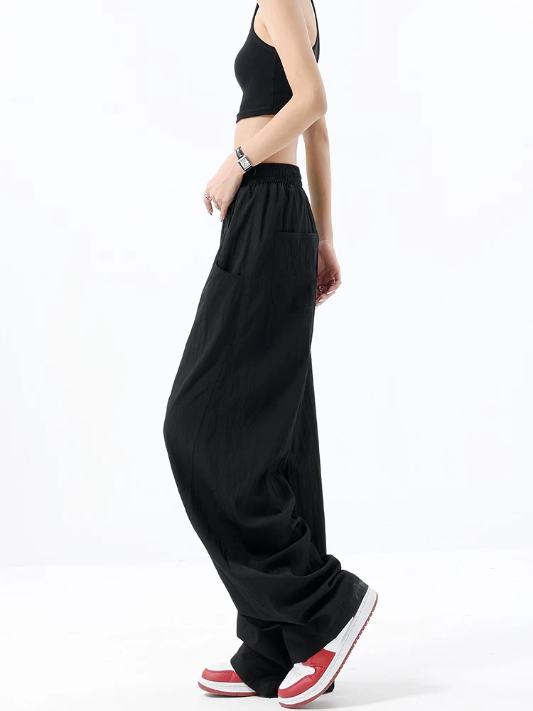 KEN STUDIO thiết kế độc đáo quần ống rộng mỏng dành cho nữ, quần ống rộng lưng thun co giãn mùa hè, quần chuối dáng rộng thông thường.