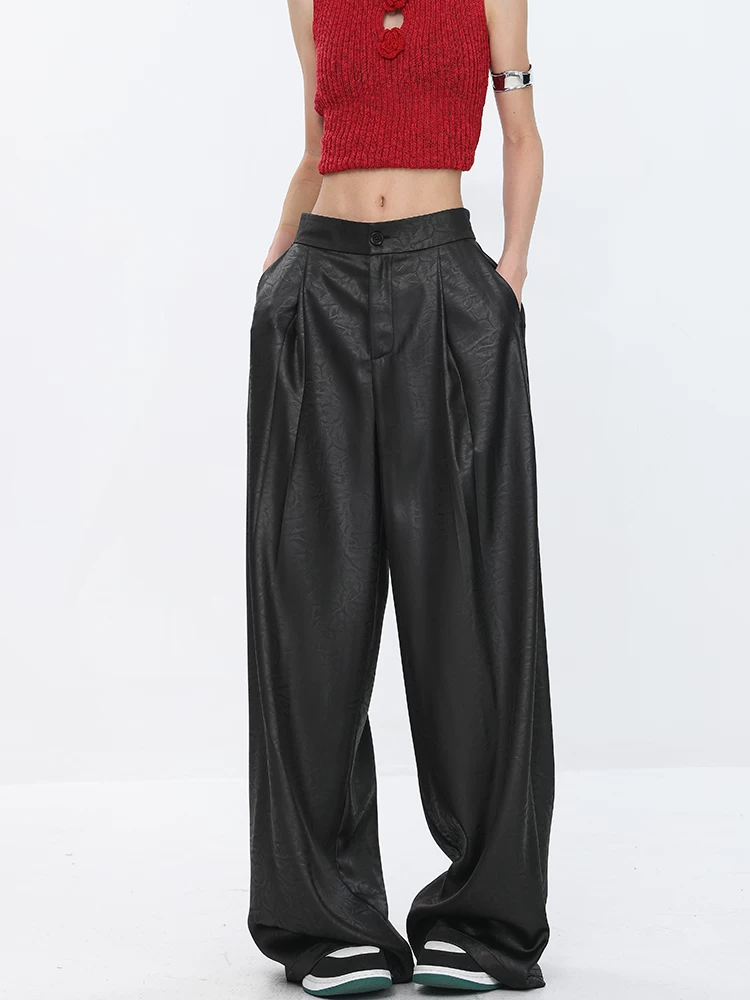 KEN STUDIO mùa hè quần mỏng có họa tiết bằng vải lụa mỏng kiểu dáng giản dị quần ống rộng kiểu dáng mới của Trung Quốc