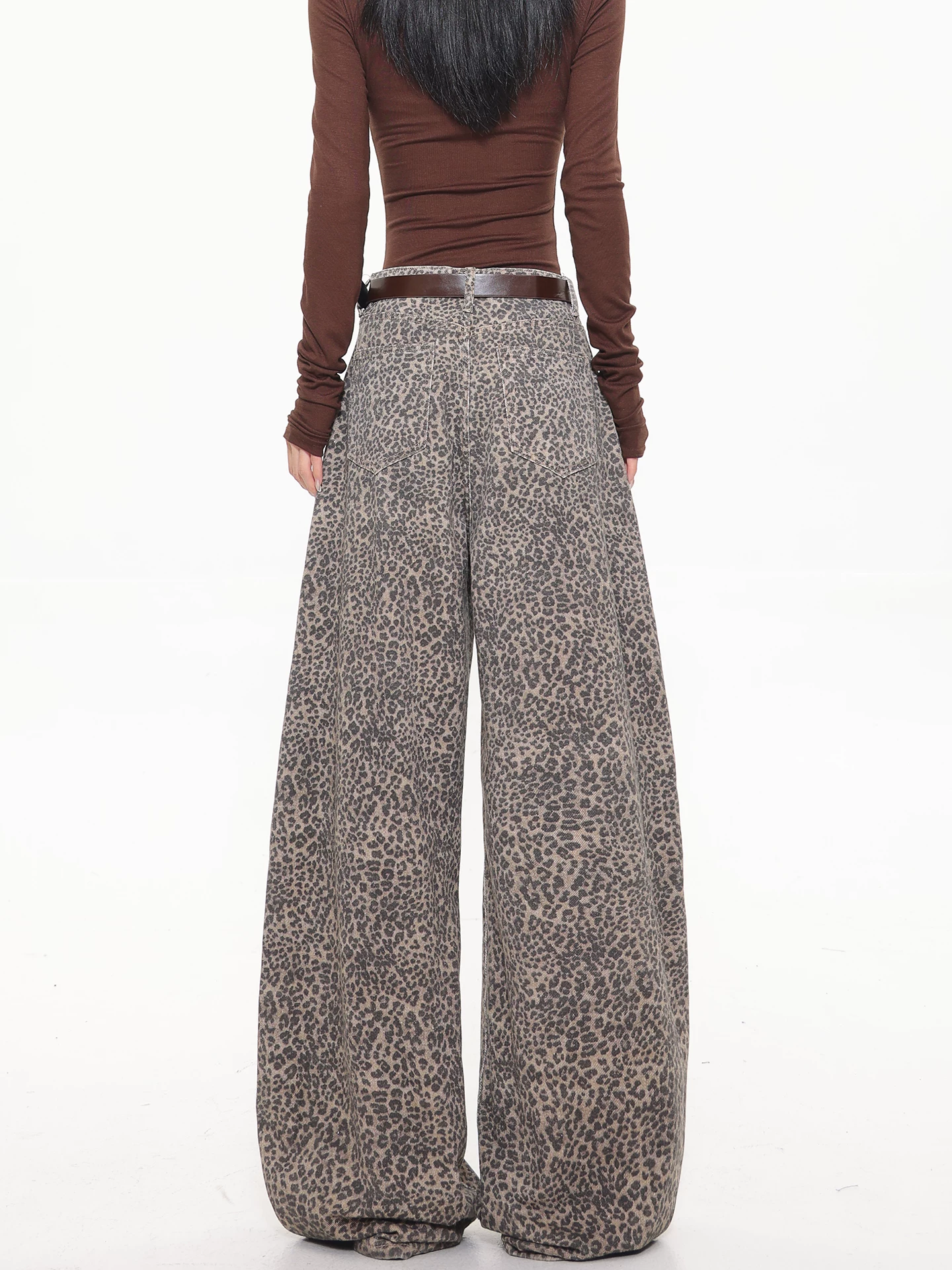 KEN STUDIO Xuân Thu Mới Vintage Họa Tiết Da Báo Scimitar Quần Jean Nữ Cao Cấp Hot Girl Harem Quần Chiều Dài Quần