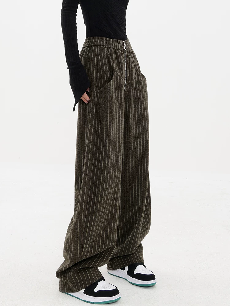 Quần thể thao dày KEN STUDIO dành cho nữ, quần dài dáng rộng đa năng dáng rộng mùa thu đông mới có sọc