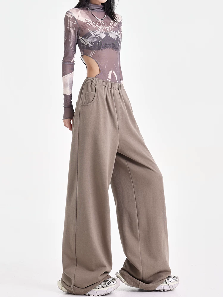 KEN STUDIO Quần âu ống đứng cạp cao kiểu Mỹ mới, dáng rộng và tôn dáng, cực dài dành cho người cao, quần thể thao