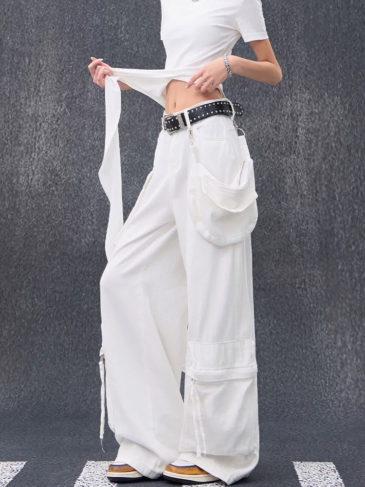 KEN STUDIO mùa hè mới quần cargo trắng nữ quần khiêu vũ nhạc jazz quần khiêu vũ đường phố quần rộng ống rộng