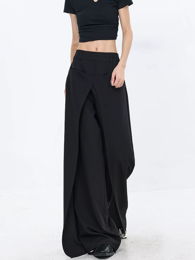 KEN STUDIO thiết kế ban đầu mùa xuân và mùa thu mới màu đen thẳng quần rộng rãi giản dị quần culottes nữ phù hợp với quần dài
