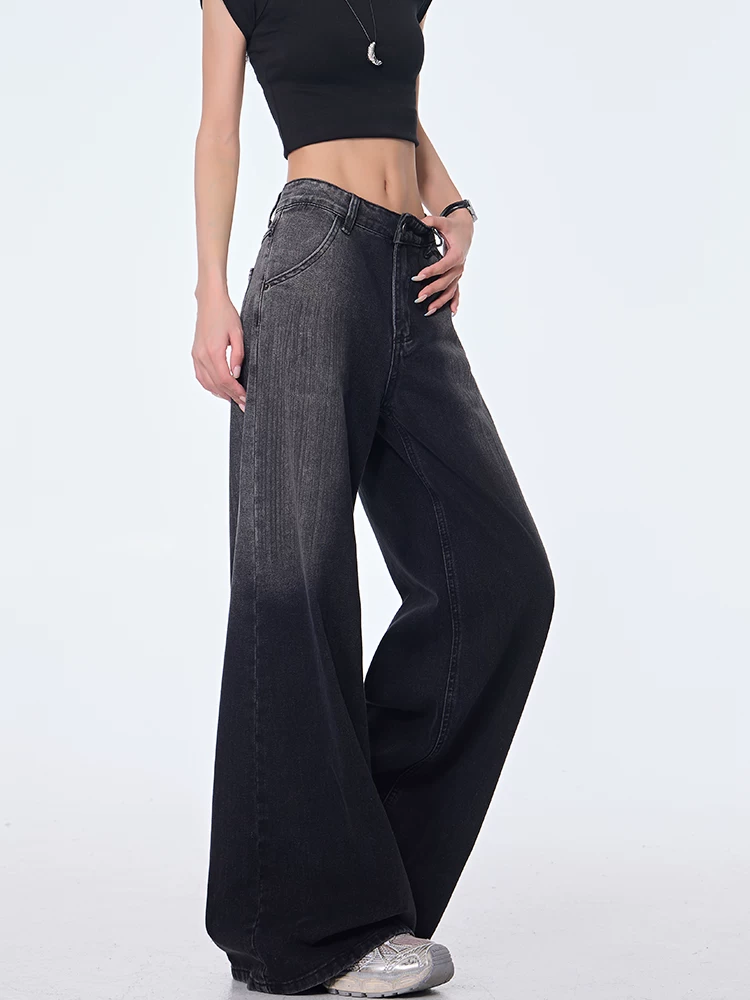 KEN STUDIO Xuân Thu Mới Màu Đen Vintage gradient Quần Jean Nữ Cao Cấp Ống Rộng Quần Ống Thẳng Dài Đến Sàn